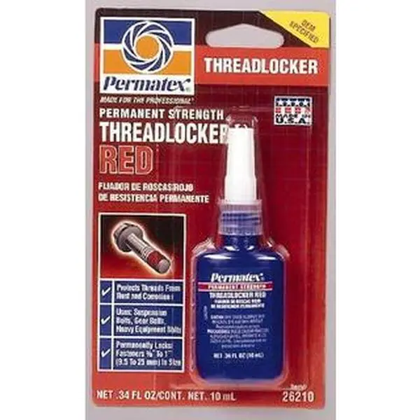 Permatex High Strength Red Liquid Threadlocker (Series 262, 26210) - 10 mL Bottle, 24 hr Full Cure Time, Hand Tool Compatible, Heat-Based Removal Method