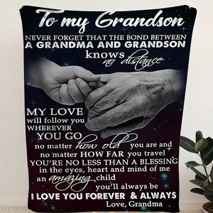 Heartfelt Grandma & Grandson Bond Flannel Blanket - Soft All-Season Throw with Inspirational Quotes, Starry Night Design for Sofa, Bed, or Gift - Mixed Colors, Hand Wash Only, Cute Blanket, Sentimental Design, Durable