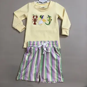 Kids Boy Mardi Gras Clothing Set Winter Shorts Set Crawfish Outfit Embroideried 	 BLS0015