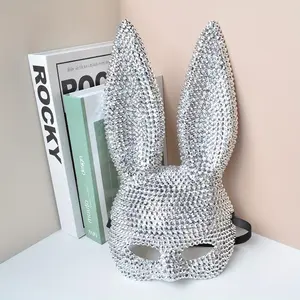 Glittering Rabbit Ear Mask - 1pc Flashing Rhinestone Makeup Accessory for Dance Party Night Decor