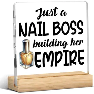 Nail Tech Gifts for Women, Appreciation Gifts for Manicurist, Nail Salon Room Desk Decor, Christmas Halloween Birthday Thanksgiving Gift Just a Nail Boss Building Her Empire Acrylic Plaque Sign 4x4 Inch