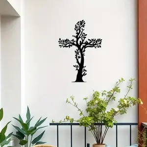 Metal Wall Art Cross Decoration, Unframed Wall Art, Christmas Gift Idea, Tree Design Metal Craft for Home Decor, Unique Holiday Present for Loved Ones, Modern Home Decor