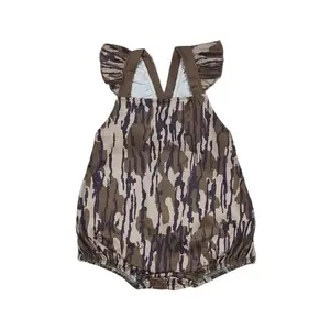 Girls Camo Flutter Sleeved Romper
