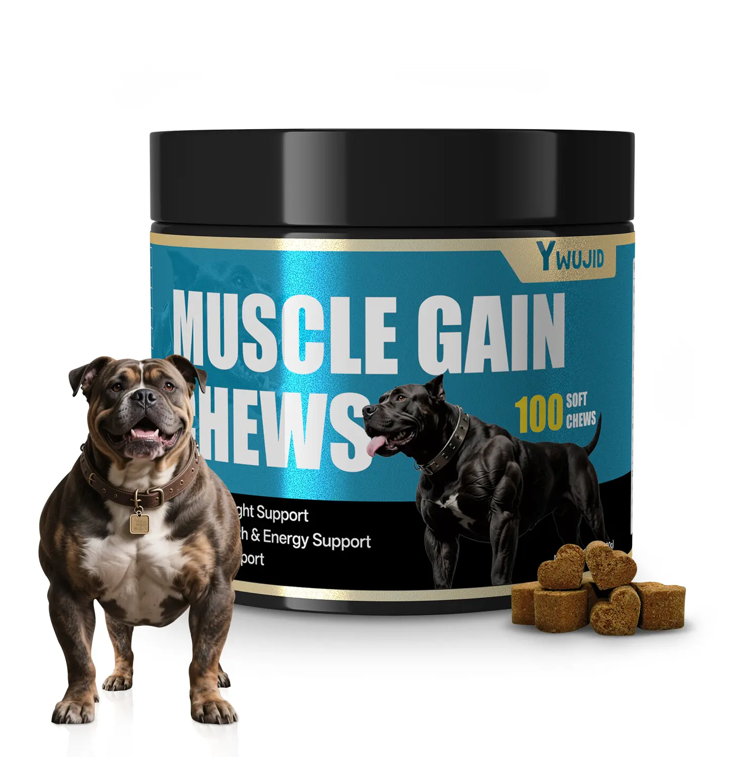 YWUJID 22-in-1 Muscle-Building Chews for Puppies and Adult Dogs – Supports Muscle Growth and Development, Supplement for All Breeds – 100 Count High Protein Treats
