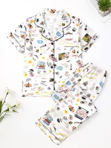 Women's Satin Two-Piece Fitted Pajama Set, Soft Shirt Collar Top & Elastic Waist Pants, Casual Loungewear Nightwear for All Seasons, Pjs