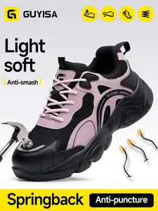 Women's Lightweight Safety Shoes, Casual Style, Breathable Mesh Fabric, Anti-Puncture Kevlar Sole, Low Top Work Protective Shoes, All Seasons, Worker