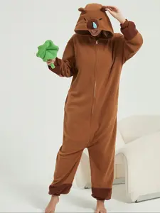 Unisex Capybara One-piece Pajamas Cute Onesie; Zipper/hooded/with Side Pockets, Perfect for Halloween, Casual Gatherings with Friends Or Going Out for A Party, Can Also Be Used As A Gift, Nightwear
