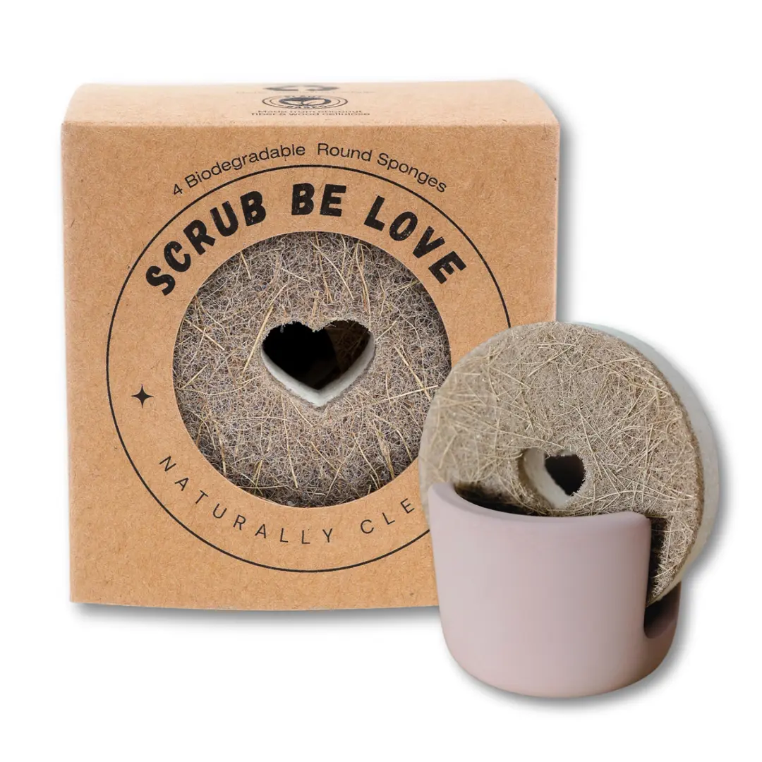 Bundle & Save! – 4 pk Plant-Based Round Heart Sponges + Diatomite Sponge Holder | Reduce Toxins in Your Kitchen