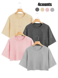 Women's Solid Color Round Neck Tops, Casual Short Sleeve Crew Neck Basic Minimalist T-shirt for Summer, Ladies Clothing for Daily Wear