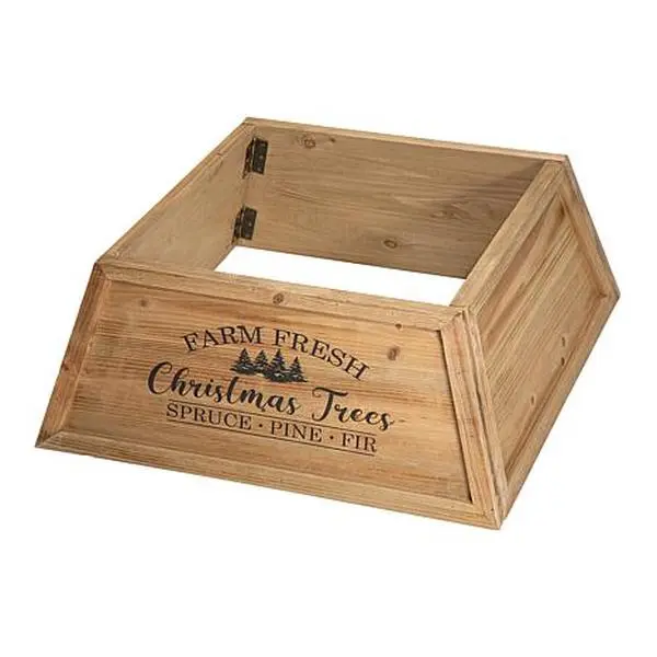 Glitzhome 25.75" Wooden Trapezoid Farm Fresh Christmas Tree Collar