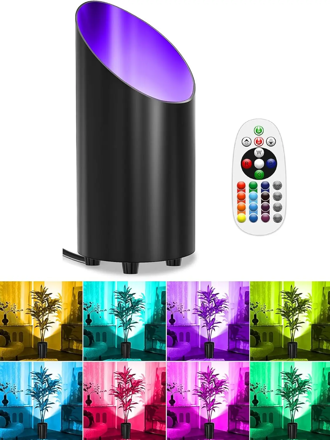 UO Indoor Uplighting RGB Floor Can Light LED Spotlight Uplights, 5W Indoor Color Changing Spot Light GU10 Bulb Accent Up Lighting for Plant Corner Christmas, 5.25FT Plug in Cord & Switch, 1 Pack