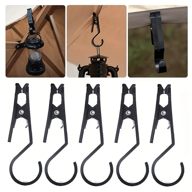 5pcs Outdoor Canopy Clips Hooks Tent Pegs Clips Canopy Clips Carabiner - Portable Multi-functional Tent Nails, Suitable for Camping and Hiking, Camping Essentials | Fashion Design | Camping Accessories Multifunctional Tent Hanging Accessories, Anti-Slip C