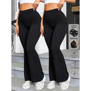 2 pairs of high-waisted flared pants, sexy women's flared pants, elastic waistband wide-leg pants, four-way stretch, butt-lifting design, black high-waisted casual pants