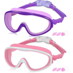 Kids Swim Goggles for Age 3-15, 2 Pack Kids Goggles for Swimming with Nose Cover, No Leaking, Anti-Fog, Waterproof