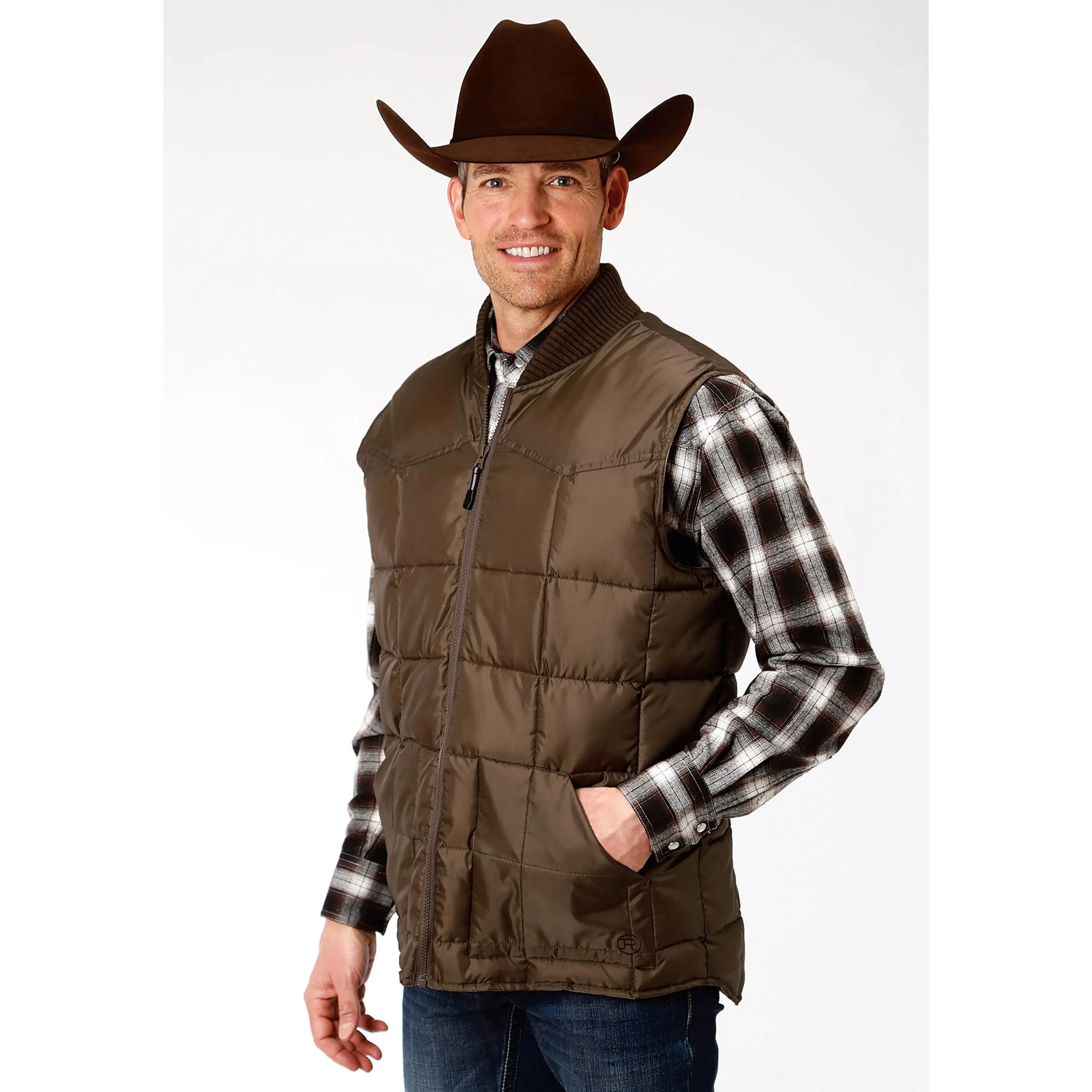 Men's Roper Brown Poly Filled Western Vest