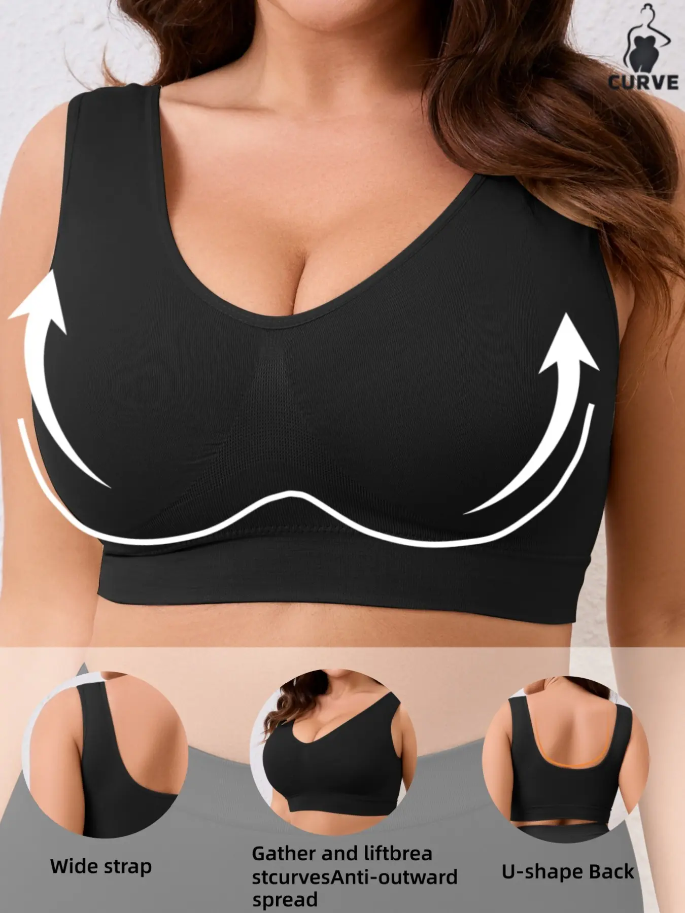 Plus Size Women's Soft Comfortable Wide Strap Everyday Bra, No Underwire Wireless, Plain Color Elastic Backless Vest, Daily Basic Underwear, Summer Essential, All Seasons