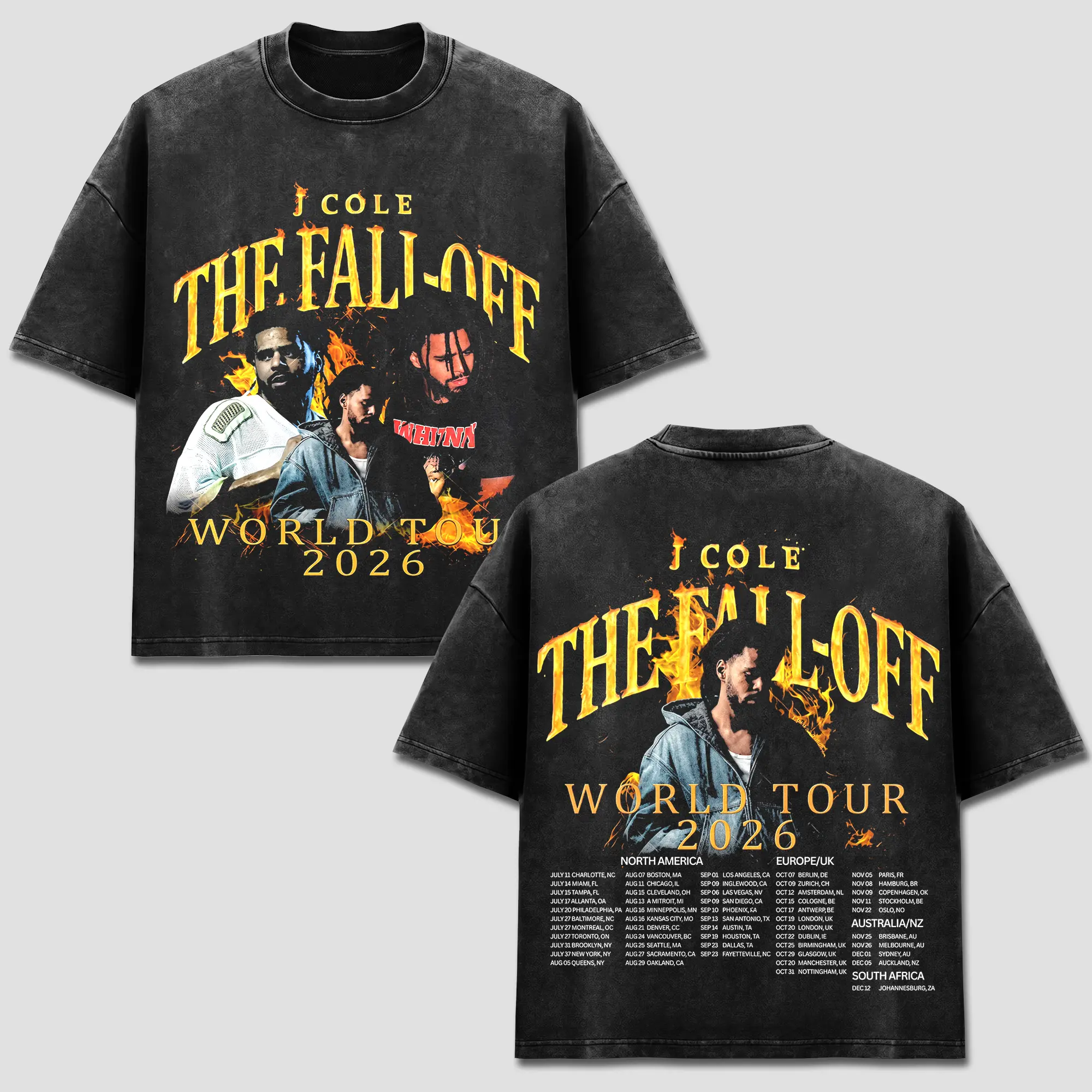 J Cole World Tour T-Shirt, The Fall Off Album Tee, Dreamville Hip Hop Graphic, Vintage Bootleg Rap Style Gear, Retro Acid Washed Apparel, Its Boy Fan Gift, US Unisex Casual Oversized Heavyweight Outdoor Washed Black Top Wear Clothing Items