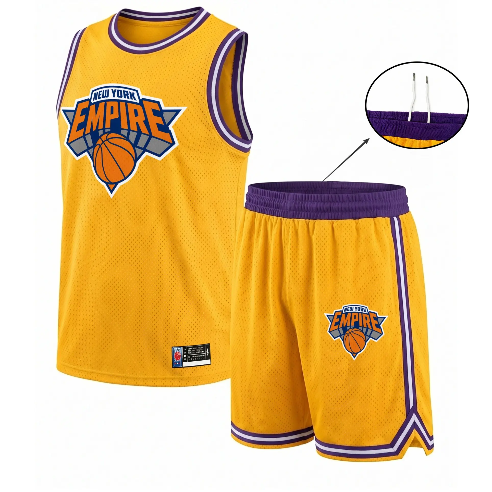 Men’s Basketball Jersey & Shorts Set, Mesh, Athletic Outfit with New York Empire Print, Comfortable Breathable Fit, Gym, Court, Outdoor Sports, Summer Streetwear, Trendy Activewear for Men