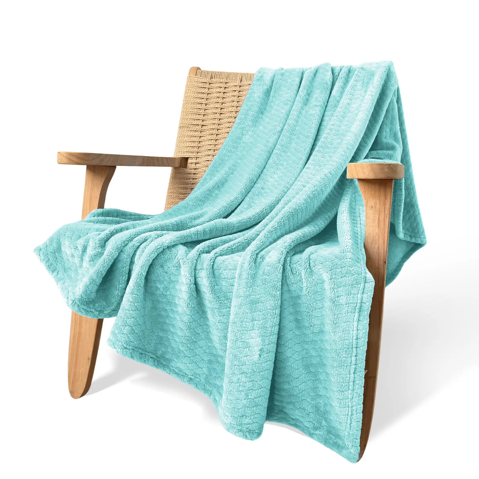 Kingcason x Hoomly Flannel Throw Blanket - Soft Jacquard Woven Blanket for All Seasons, Lightweight Cozy Gift for Women & Men, Skin-Friendly Fleece for Kids & Adults, Soft Mint