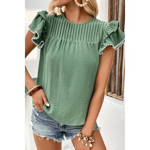 Pleated Detail Flutter Sleeve Blouse