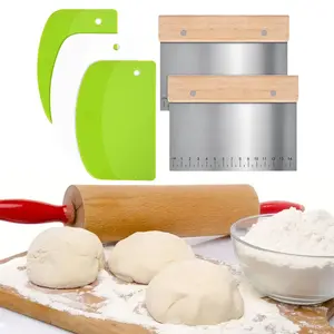5 Pcs Bench Scraper, Bench scraper kitchen 2 Pcs Stainless Steel Dough Scraper with Wood Handle and 3 Pcs PP Food Scraper with Hanging Hole, Multipurpose Bread Dough Cutter for Baking Beauty & Personal Care Bakeware Utensils