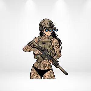Full Tattoo Waifu Sticker, Anime Tactical Girl Vinyl Decal, Gun Girl Waterproof Laptop Sticker