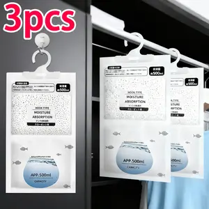 Dehumidifying Bags Set, Hanging Moisture Absorbers with Transparent Windows & Absorption Level Indicators, No Battery Needed, Hangable, Ideal for Closets