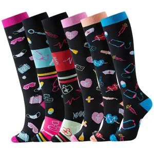 Women's Nylon Animal-Print Compression Socks (6 Pairs) - Sports Socks for Nurses, Running