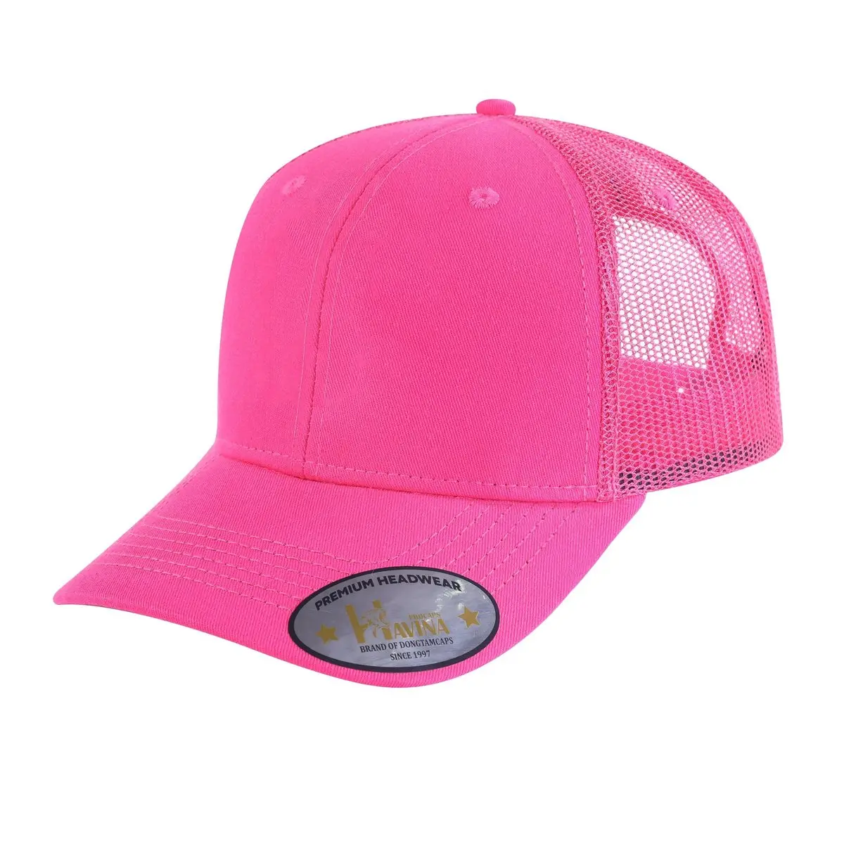 Blank - 6 Panel Trucker Hat - Pink/Pink