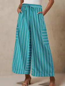 Women's Striped Print Wide Leg Pants, Elegant Fashion Casual Trousers for Daily Outdoor Wear, Women's Bottoms for Summer, Womenswear