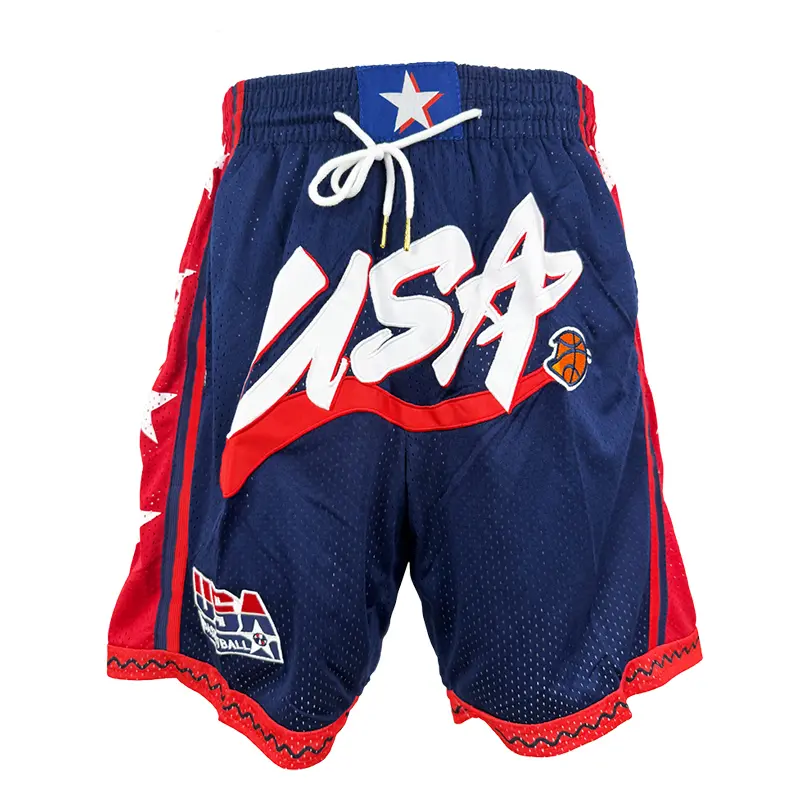 Unisex Embroidered Jersey Sport Shorts - 4 Pockets, Fitted Cut, 2025 Design, 2024 USA Dream Team Style, High-Quality Sewing, Jersey Pad, S-XXL Sizes, Blue/Red, for Court Training & Outdoor Sports, Mixed Wholesale & Retail Available, Sporty Sports Shorts
