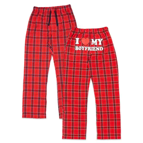 Flannel Plaid Pajama Pants – "I Love My Boyfriend" Valentine’s Day Gift couples matching pjs