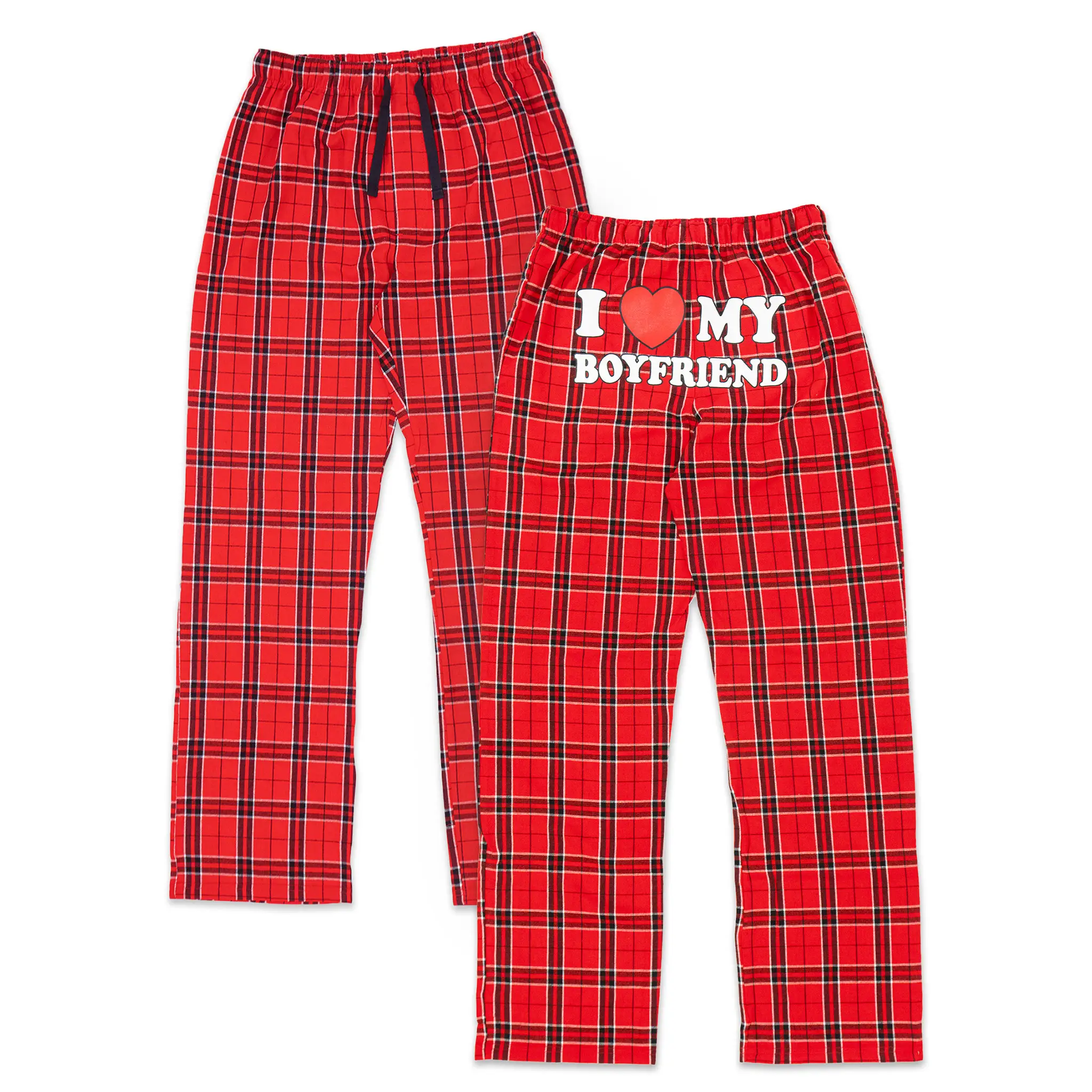 Flannel Plaid Pajama Pants – "I Love My Boyfriend" Valentine’s Day Gift couples matching pjs