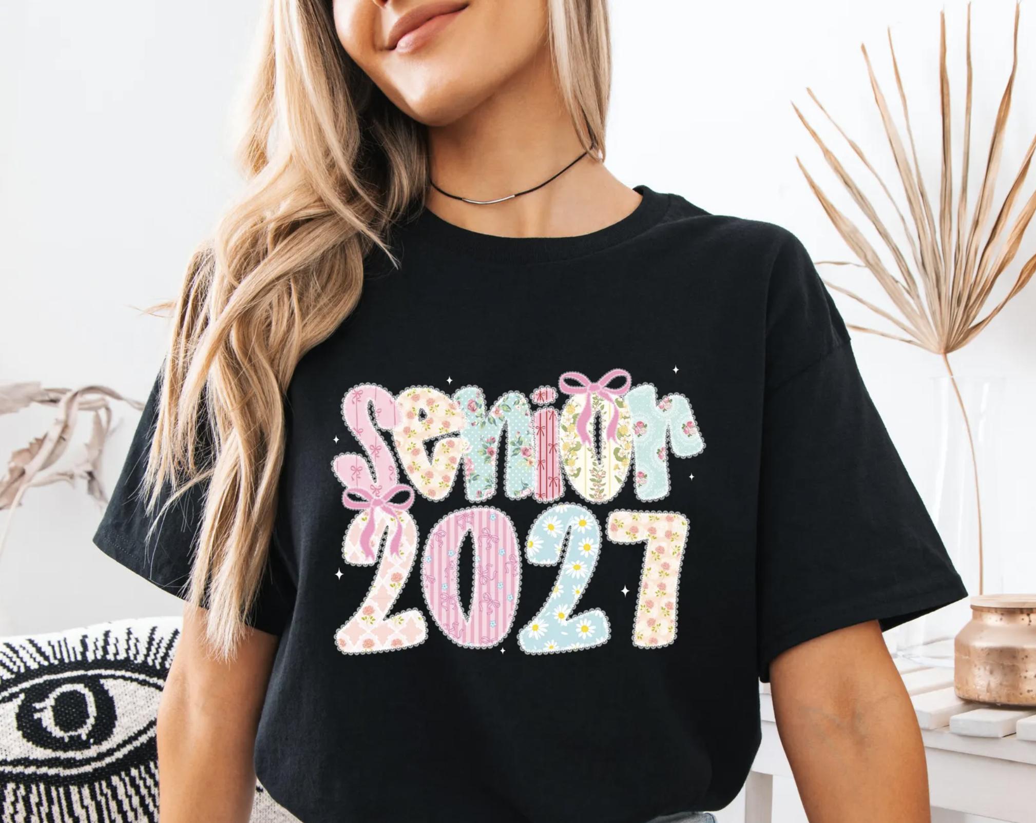 Senior 2027 TShirt – Sweatshirt – Hoodie, Class Of 2027 Shirt, Cute Senior Shirt, Graduation Shirt 2027, Girly Senior Tee, Floral Bow Shirt, Full Colors
