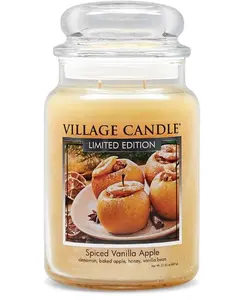 Village Candle Spiced Vanilla Apple, Large Glass Apothecary Jar Scented Candle, 21.25 oz, Ivory