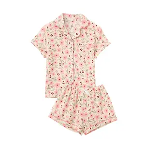 2pcs Plus Size Loose Plaid Print Elastic Waist Short Sleeve Shorts Casual Pajama Set