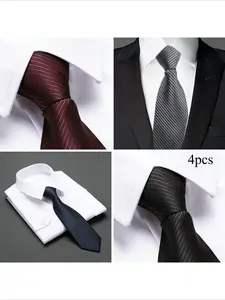 8Pcs/4pcs zipper thick striped high-end men's striped tie dress shirt, shirt and exquisite tie set, help the perfect dress for business and wedding occasions