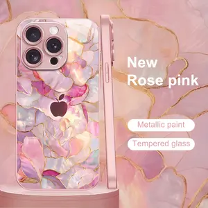 A glass phone case with rose pink shell pattern design, Suitable for iPhone 11, 12, 13, 14, 15, 16, 17 PIUS, Pro, and Promax