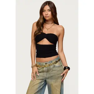 Textured Knit Strapless Cutout Top