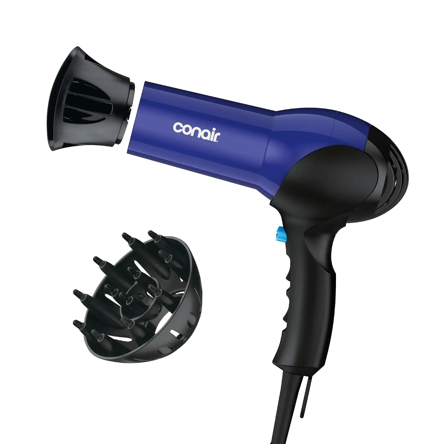 Conair Lightweight Hair Dryer, 1875W, Diffuser & Concentrator Attachments | Ionic blow dryer with adjustable heat and airflow, ergonomic design, and Cool Shot button for thick and coarse textures