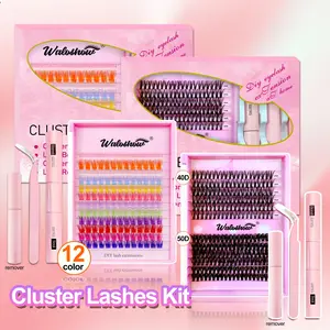 Cluster False Eyelashes with Eyelash Glue & Tweezers, 1 Set Waterproof Eyelash Extensions, Professional Eye Makeup Accessories for Women, Cosmetic