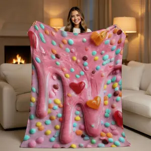 Y2K Aesthetic Pink Drip Flannel Blanket Kawaii Candy Hearts Sprinkles Throw Blanket Cozy Soft Fuzzy Plush Blanket for Teens Girls Cute Room Decor