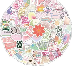 Self Love Motivation Stickers, Pink Preppy Decal Set for Journaling, Waterproof Vinyl Sticker Mix, Cute Scrapbooking Supplies Gift