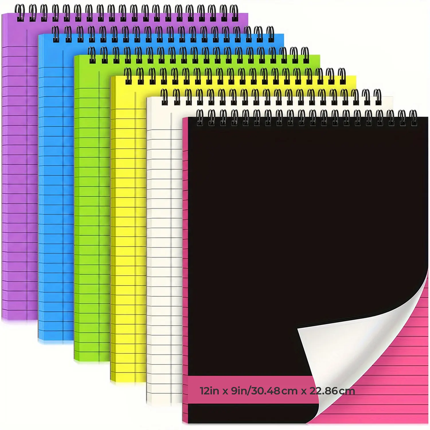 6 pcs standard 12x9 inch spiral-bound flip notebook, total of 192 pages, metal wire-o memo pad with double-sided graph paper inner pages and a durable hard cover back, ideal for office note-taking, (available in multiple vibrant colors)