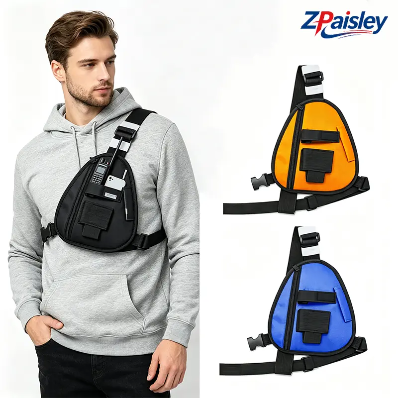 Universal Walkie Talkie Chest Harness with Phone Pocket & Pen Slot, Adjustable Durable Two Way Radio Chest Pouch, Hands Free Work Radio Holster for Construction Security Outdoor Hiking