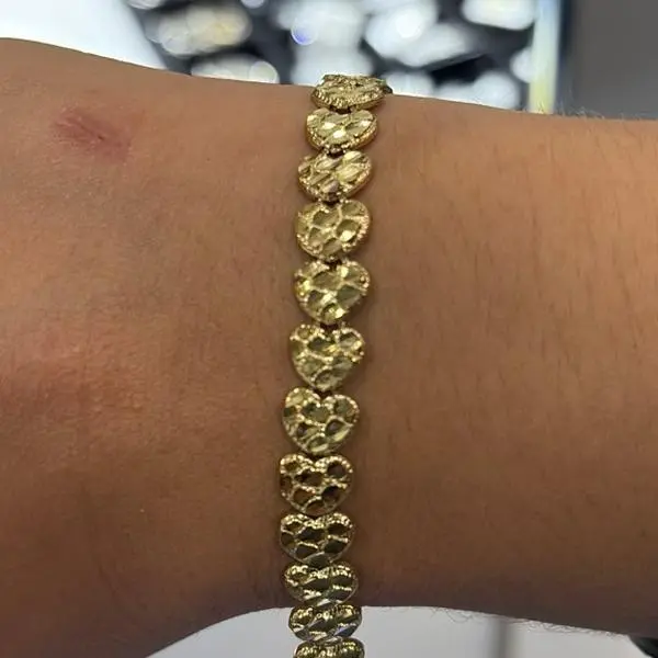 10k solid gold heart nugget bracelet -size 7