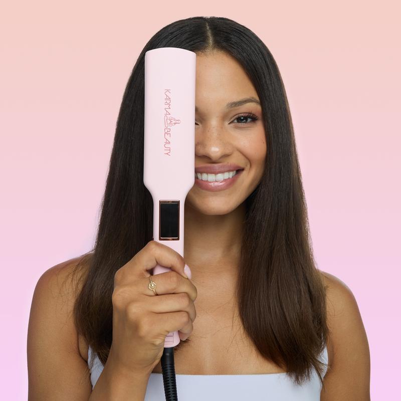 Karma Beauty Sea La Vie 2" Infrared Ceramic Hair Straightener with Gold Titanium Plates Ionic Technology Reduces Frizz Enhances Shine Adjustable LCD Heat up to 450°F for All Hair Types Lightweight