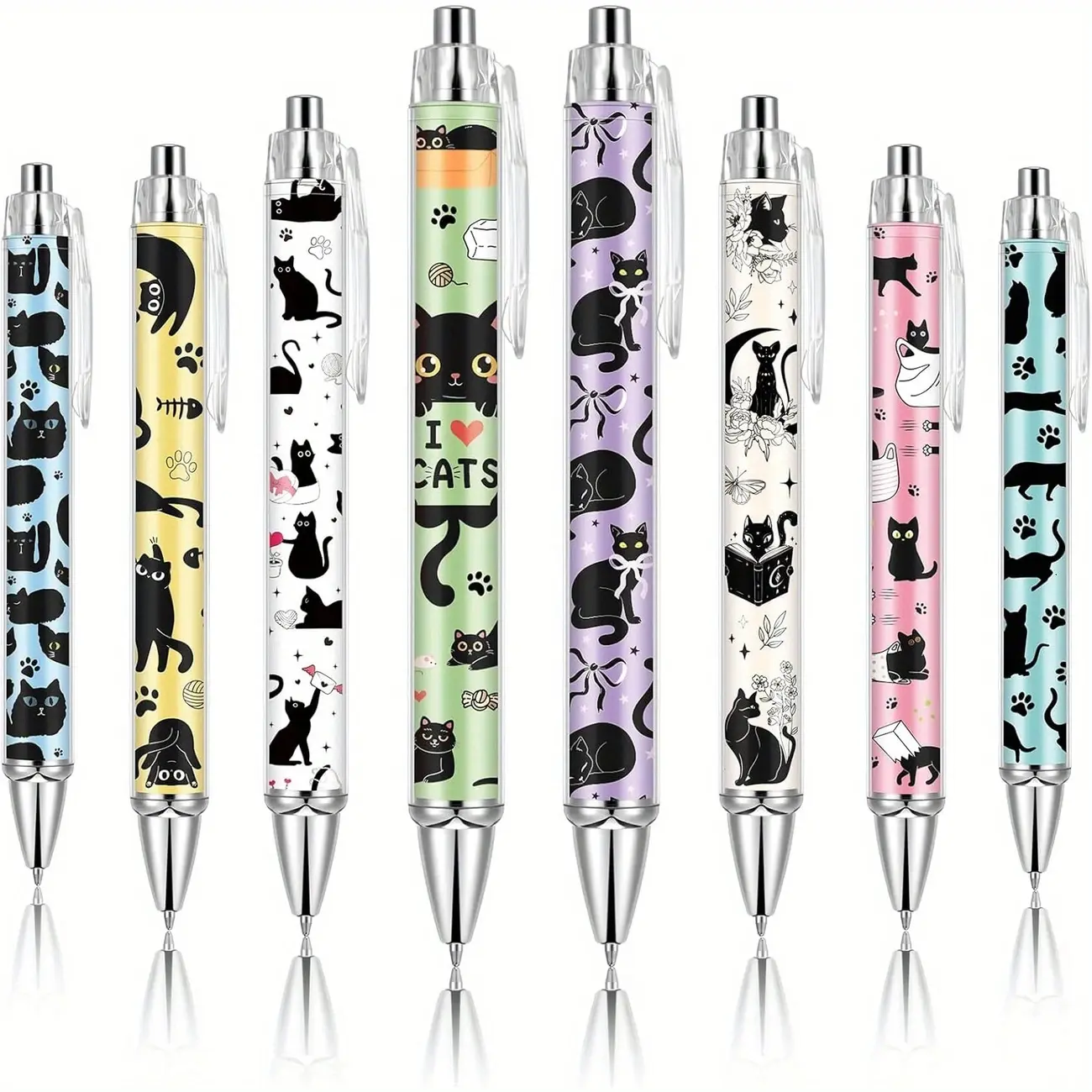 8-Pack Cat Ballpoint Pens, Ballpoint Pen Set, Cute Animal-Themed Stationery Writing Tools, Animal Design Pens, Aesthetic Pens, Unique Pens, Novelty Pens, Perfect Gift for Cat Lovers, Smooth Fine Tip, Office Supplies & Party Favors