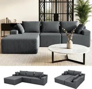 【2 Packages Shipping】105" L-Shaped Boneless Cloud Couch by Lifelink - Deep Seat Modular Sectional with Left Chaise, No Assembly Required - Corduroy Velvet Sofa for Living Room
