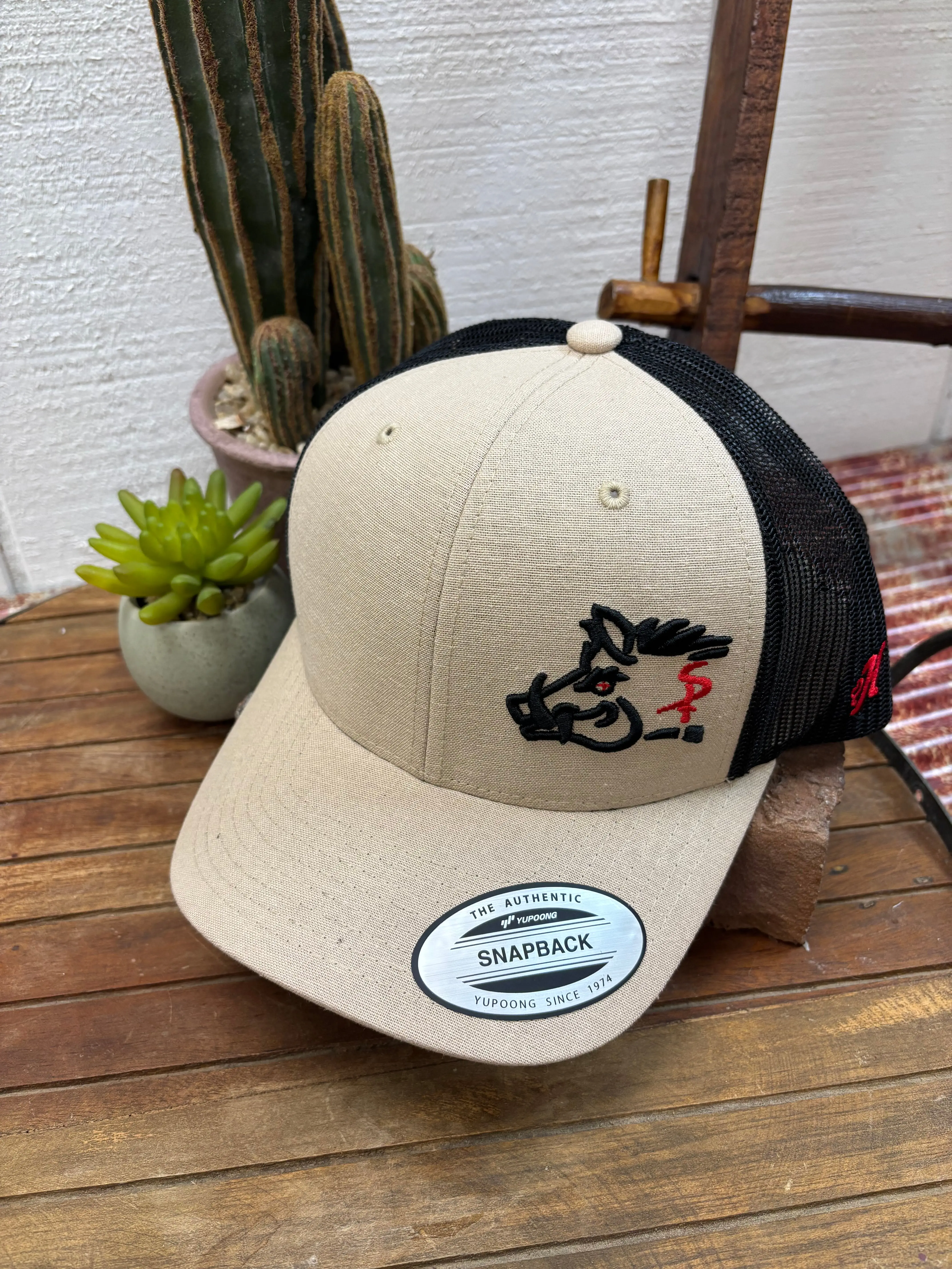 Hooey Sniper Pig Tan & Black Embroidered Logo Trucker Snapback Hat SP001T-TNBR